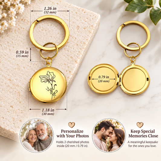 Custom Birth Flower Locket Keychain