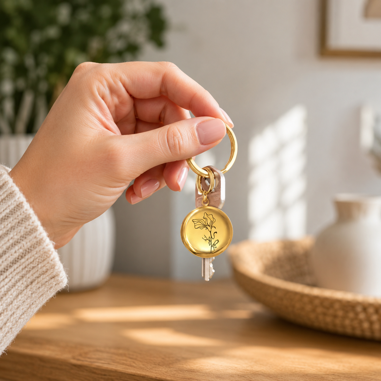 Custom Birth Flower Locket Keychain