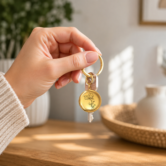 Custom Birth Flower Locket Keychain