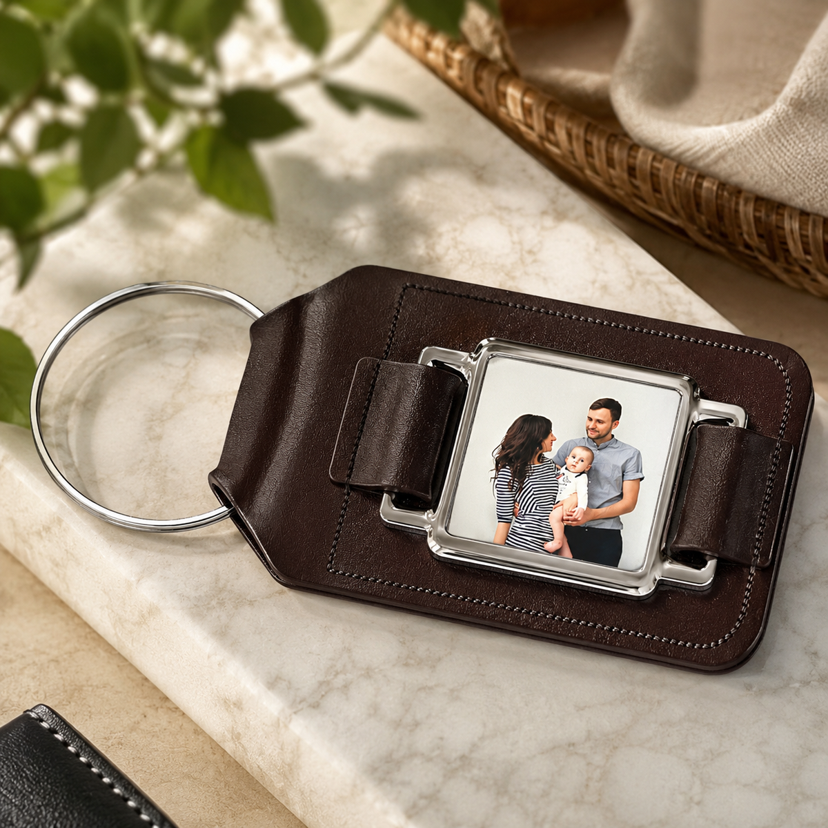 Custom Leather Photo Keychain – Set of 2