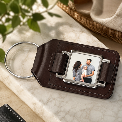 Custom Leather Photo Keychain – Set of 2
