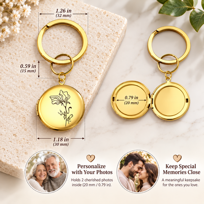 Custom Birth Flower Locket Keychain