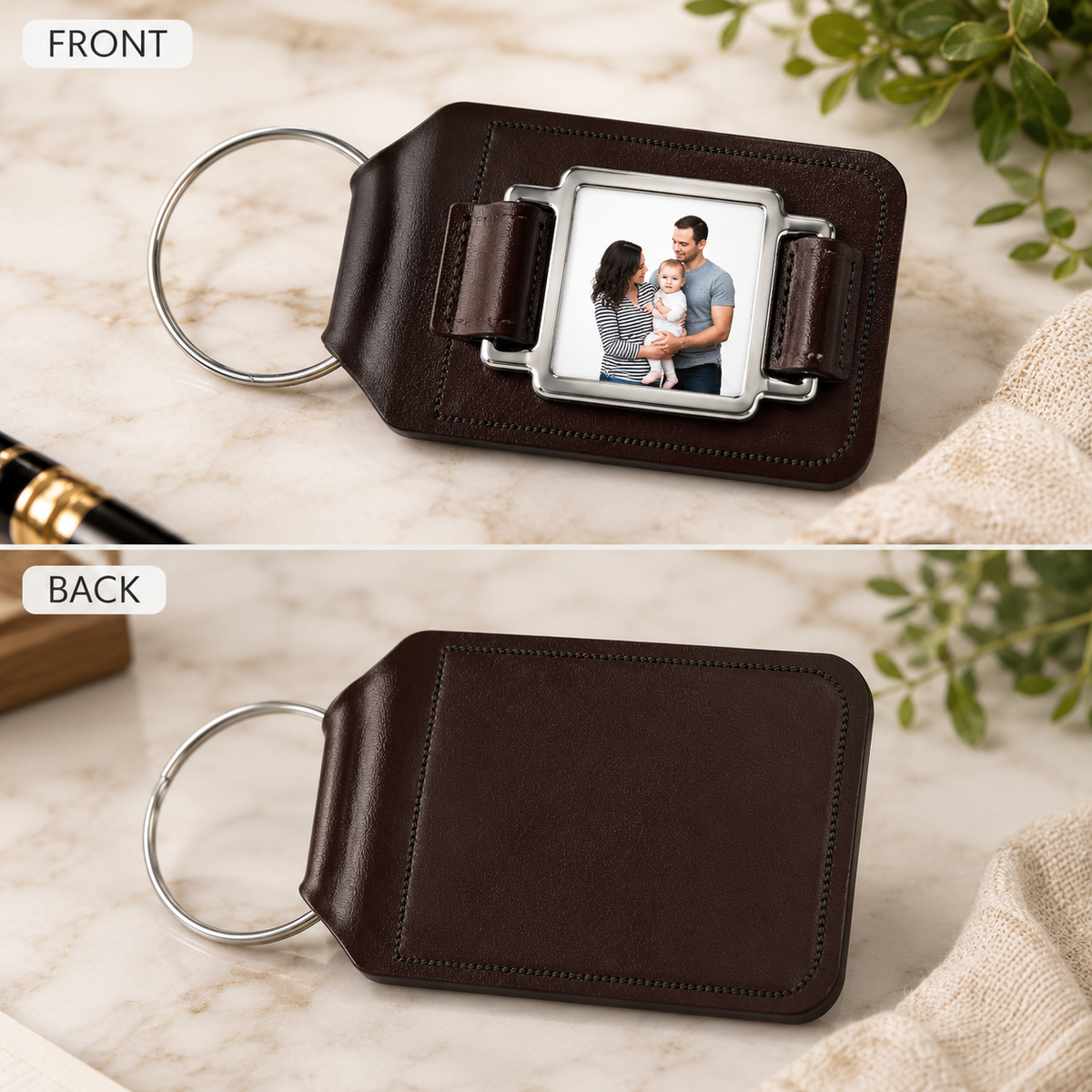 Custom Leather Photo Keychain – Set of 2