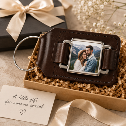 Custom Leather Photo Keychain – Set of 2
